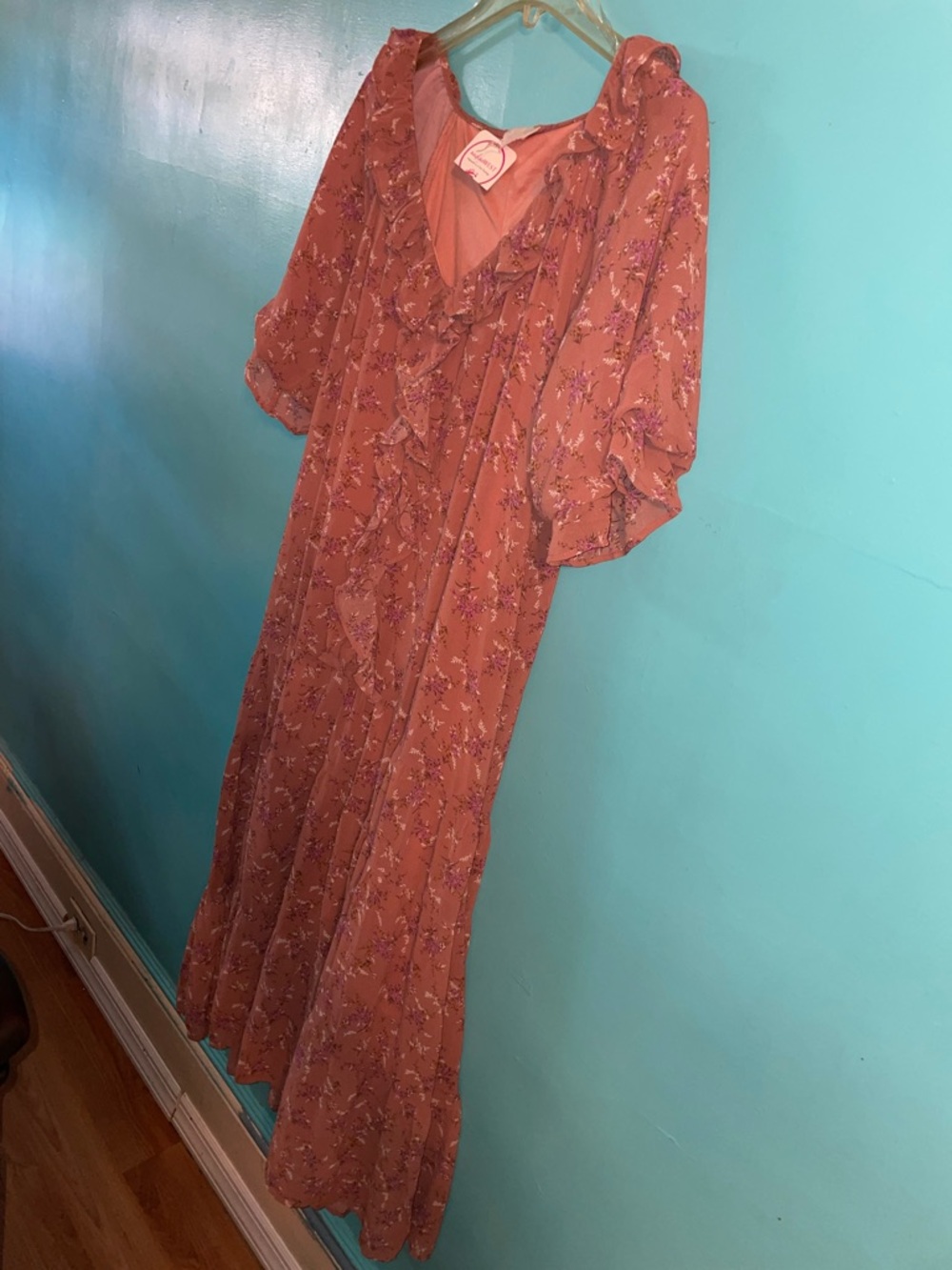 Boho Floral Ruffle Maxi Dress in Dusty Rose